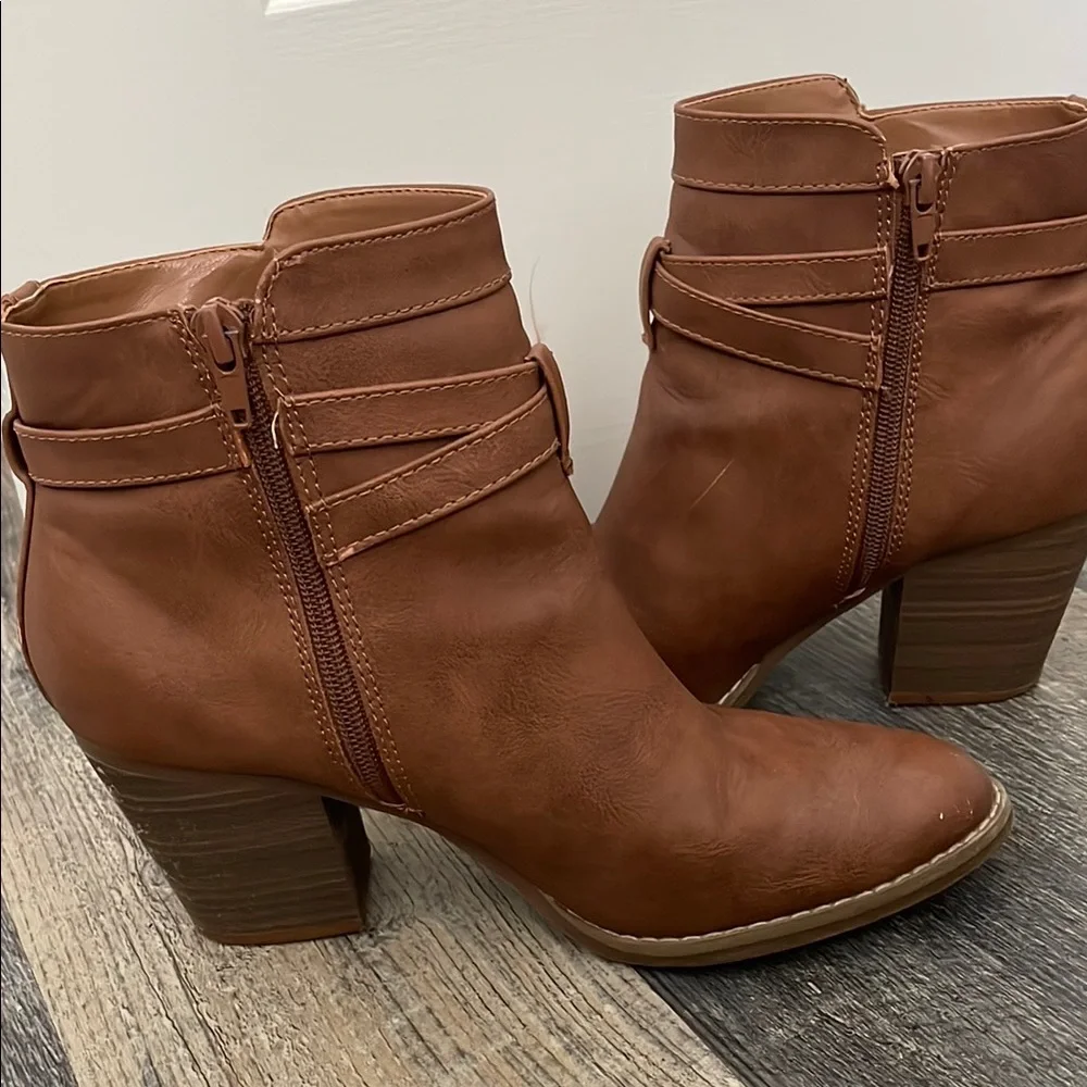 Express Brown Ankle Booties with Strap Detail - Picture 7 of 7